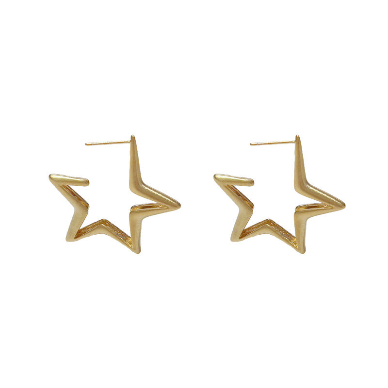 金屬星星圓圈拉絲耳環