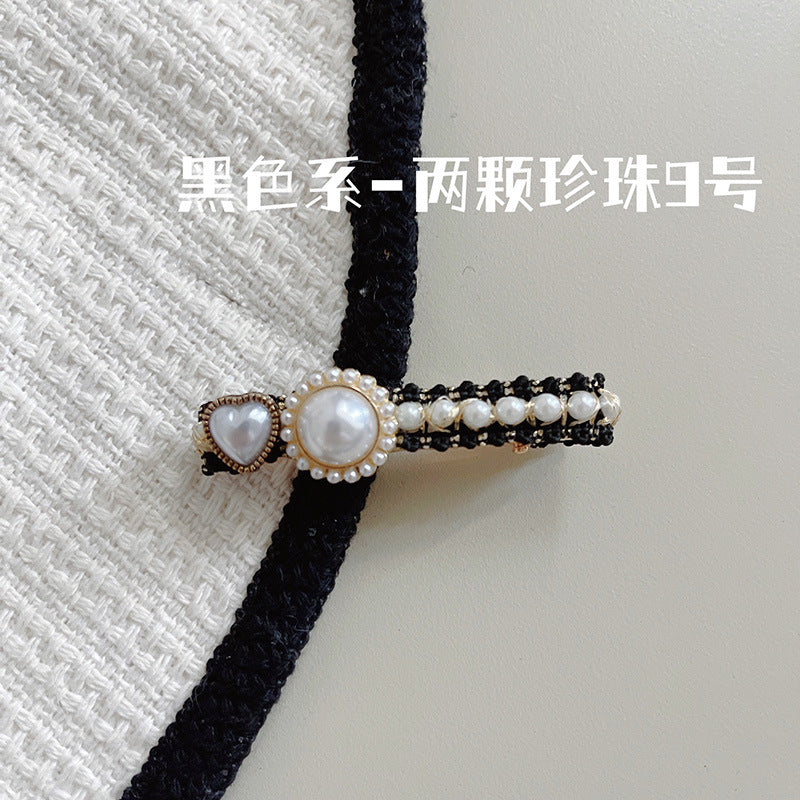 珍珠花朵髮夾－打結黑色26號款細節｜https://igowo.tw/
