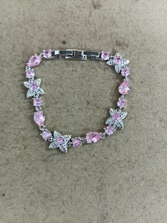 春夏小清新藍色閃鉆花朵手鏈甜美清冷風手串簡約百搭高級感手飾女