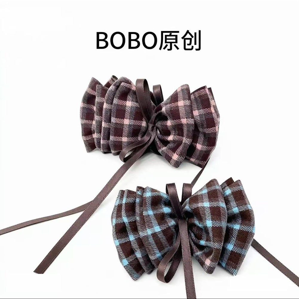 緞帶雲朵格紋髮夾－商品主圖｜https://igowo.tw/