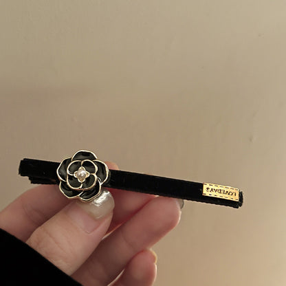 珍珠絨面花朵復古髮夾