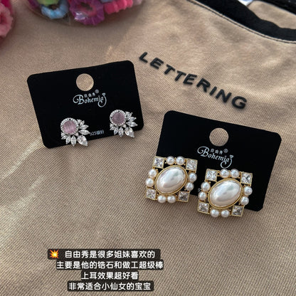 銀針鑲鉆花朵幾何耳環個性時尚小眾潮流百搭耳環輕奢高級感耳飾女