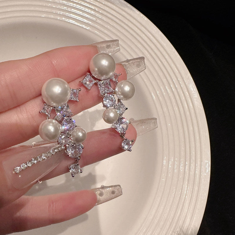 鋯石幾何吊墜簡約時尚珍珠耳夾女無耳洞輕奢精致耳骨夾小眾耳飾女