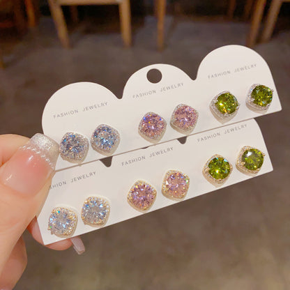 鋯石菱形簡約耳釘套組－商品主圖｜https://igowo.tw/