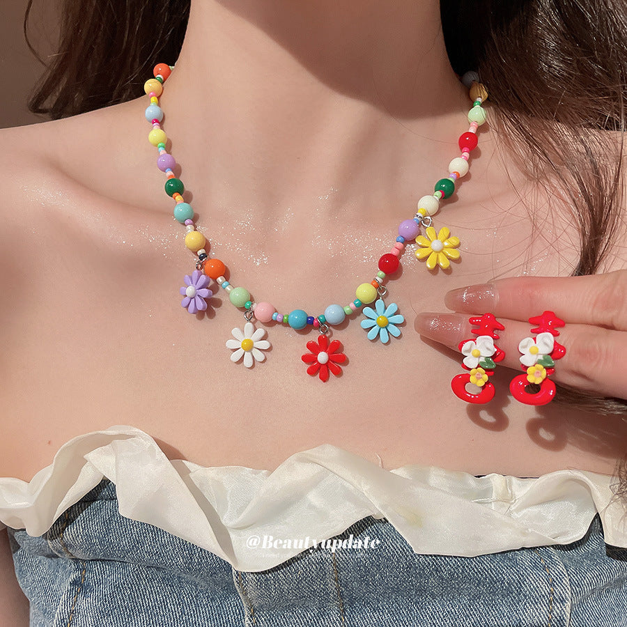 繽紛花朵項鍊耳環組－商品主圖｜https://igowo.tw/