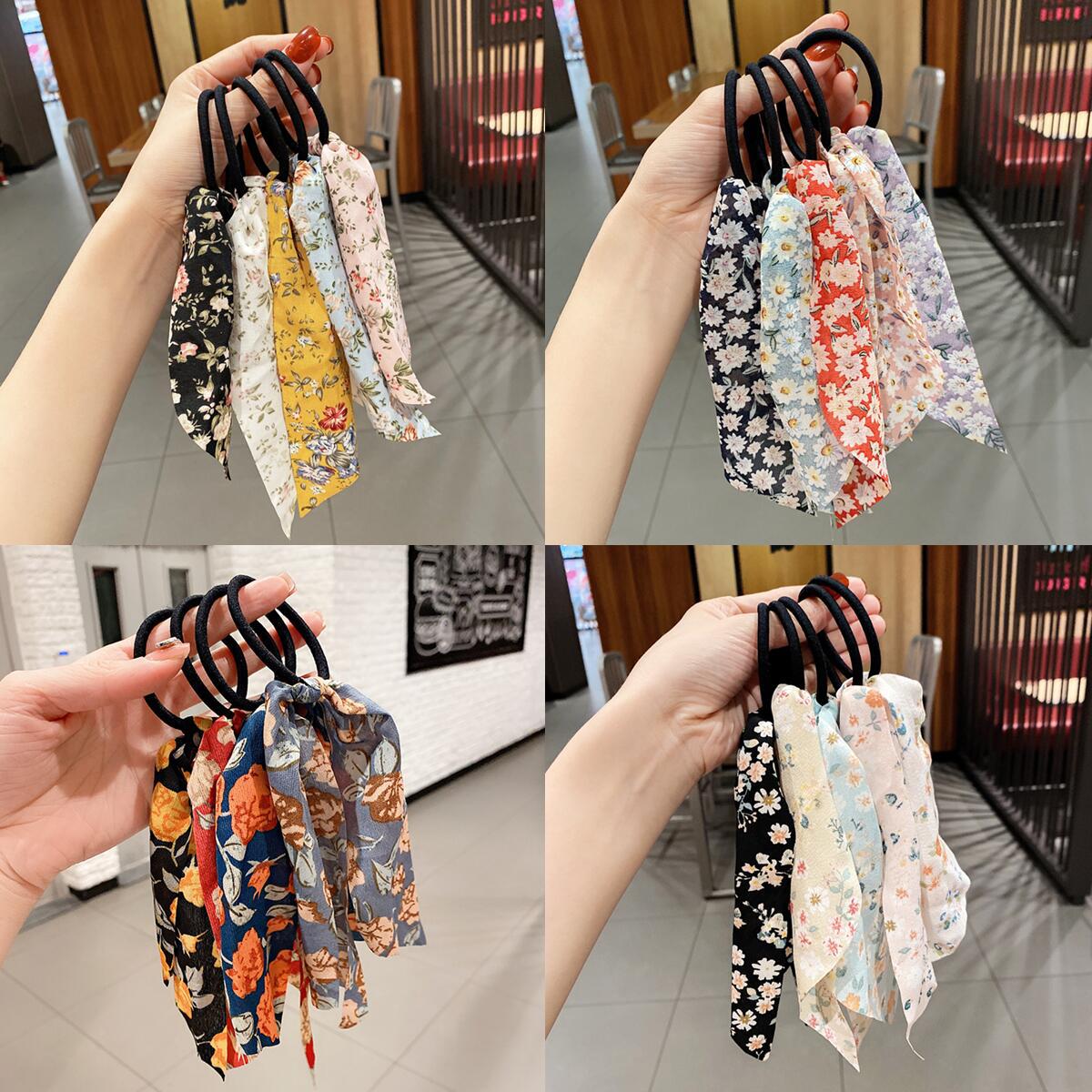 緞帶蝴蝶結碎花髮圈－商品主圖｜https://igowo.tw/