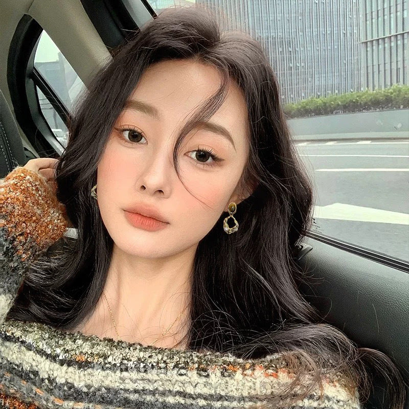 小眾輕奢虎眼石珍珠耳夾無耳洞女復古美拉德耳釘不規則蚊香盤耳墜 虎眼石珍珠耳針