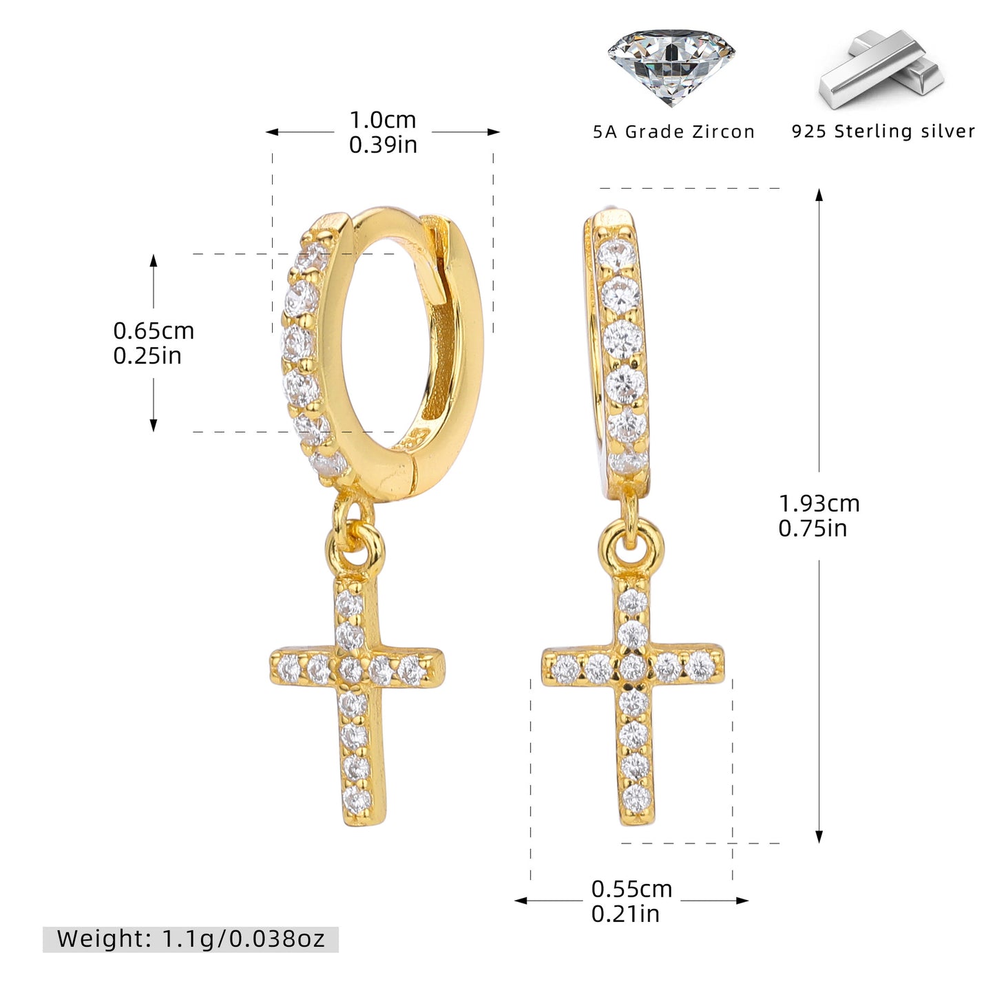 S925 耳環精致鑲鋯十字架耳墜耳飾小眾高級輕奢飾品