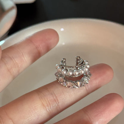法式鋯石圓形多層珍珠耳夾女無耳洞日常百搭耳骨夾輕奢高級感耳環