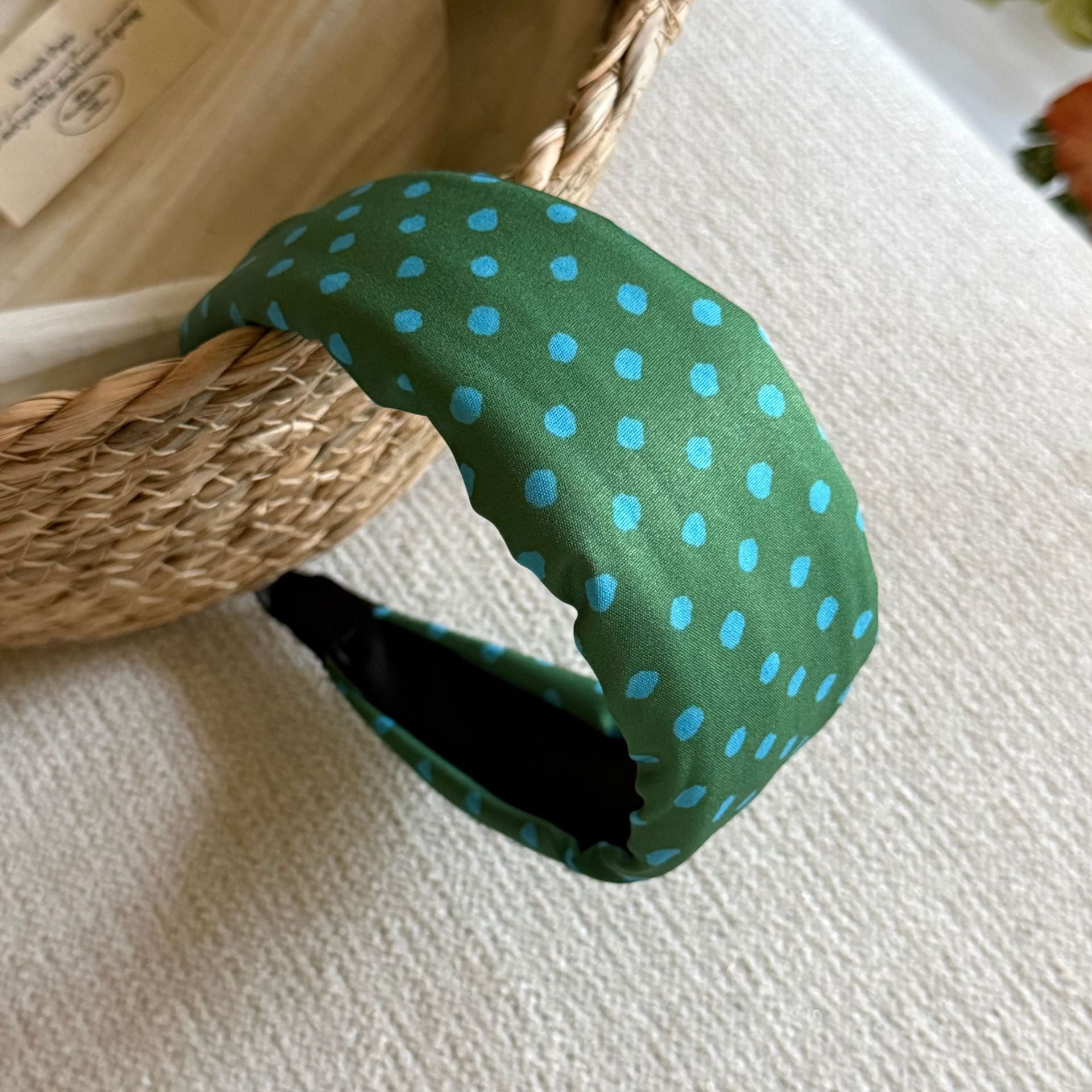 彩色波點寬版復古髮箍－黃色款細節｜https://igowo.tw/
