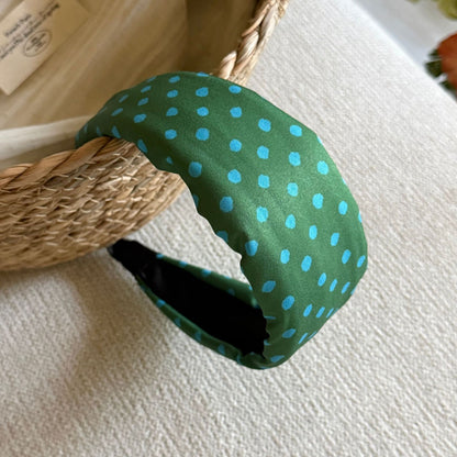 彩色波點寬版復古髮箍－黃色款細節｜https://igowo.tw/