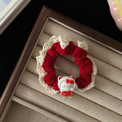 紅色貓咪古典髮圈－元寶髮圈款細節1｜https://igowo.tw/