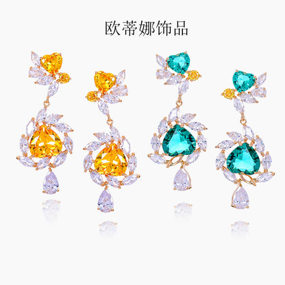 S925黃色鋯石幾何鑲鑽耳環－商品主圖｜https://igowo.tw/