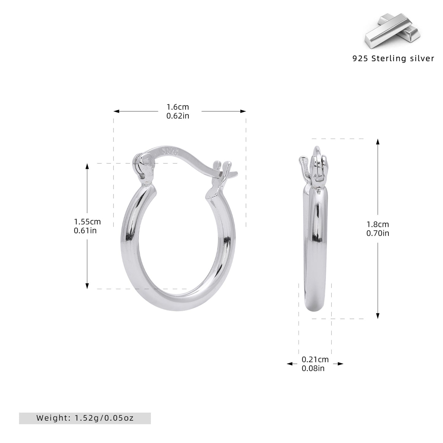 S925 耳環多尺寸素圈光面空心管耳圈小眾高級感飾品