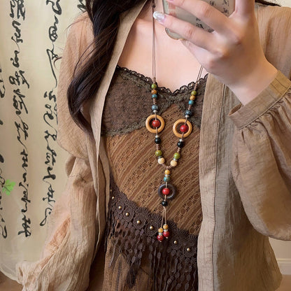 彩色陶瓷海星編織項鍊－99#項鍊-咖色-愛心款細節｜https://igowo.tw/