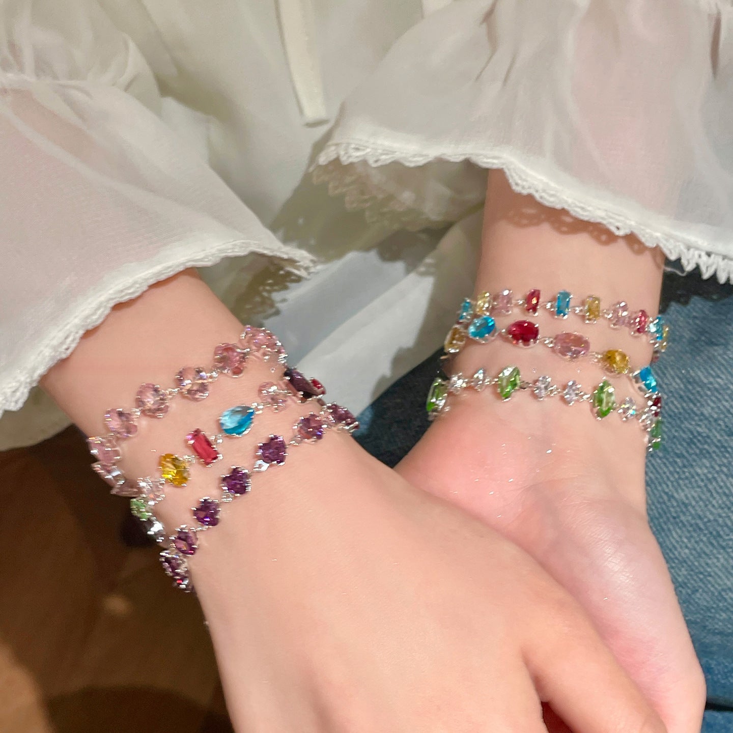 鋯石彩色橢圓形手鏈春夏輕奢小眾百搭手環度假風清新甜美手飾批發