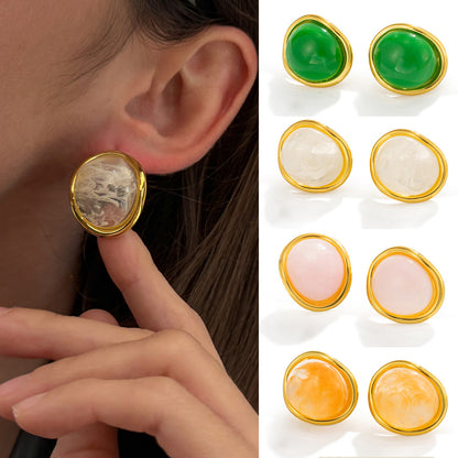 樹脂橢圓暈染耳釘－商品主圖｜https://igowo.tw/