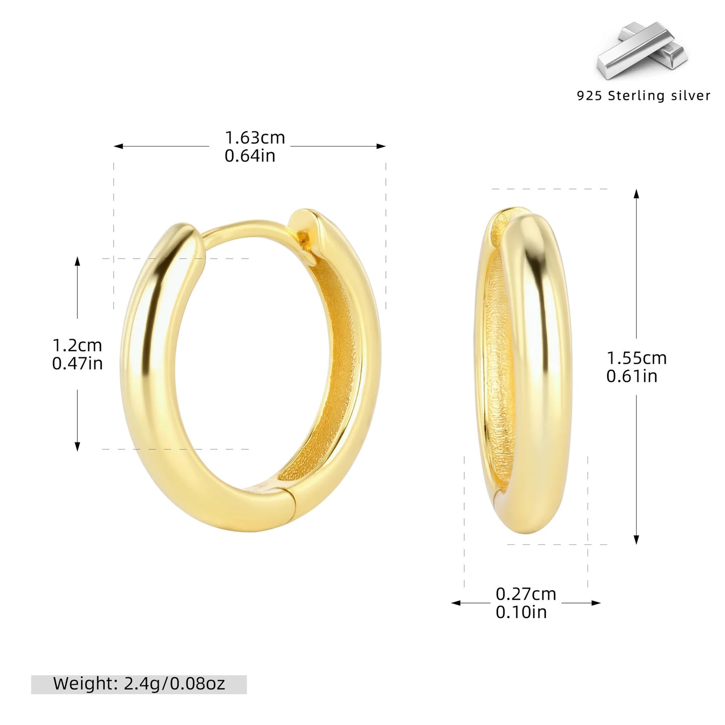 S925 耳環光面多尺寸圓形素圈耳扣耳飾經典百搭飾品