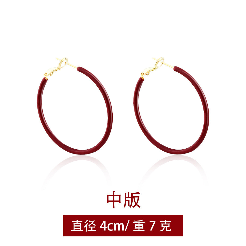 紅色素圈復古耳環