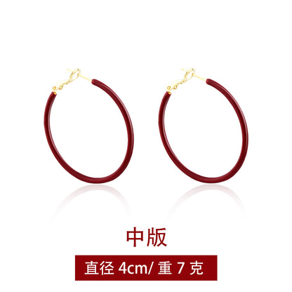 紅色素圈復古耳環