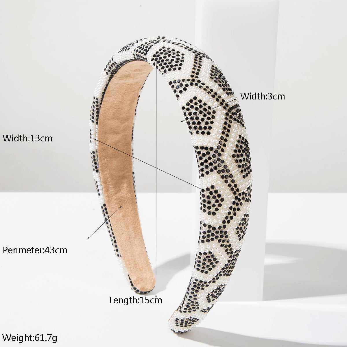 珍珠幾何寬版鑲鑽髮箍－第二視角實拍｜https://igowo.tw/