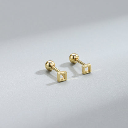 S925 鏤空正方三角形螺絲針免耳塞耳釘日韓時尚鍍K金輕奢女款