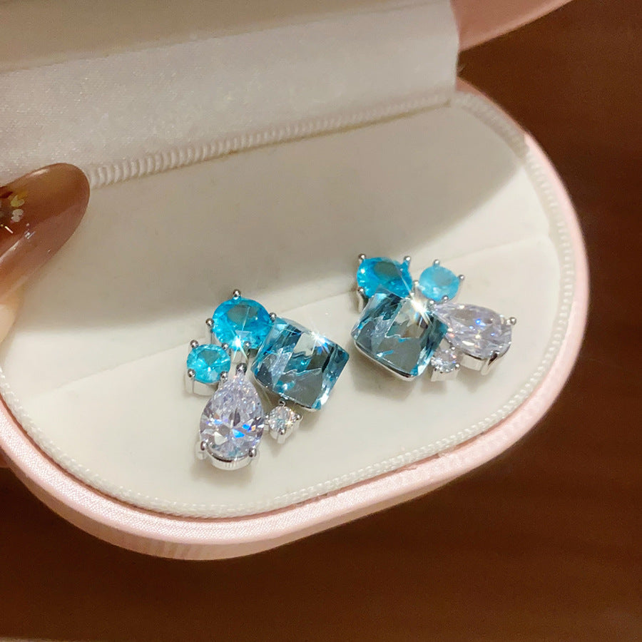 超閃鋯石幾何水滴耳釘簡約時尚優雅精致耳環輕奢高級感百搭耳飾女