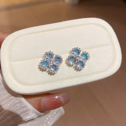 韓系ins風銀針鋯石花朵耳釘甜美優雅日常通勤耳環輕奢高級感耳飾