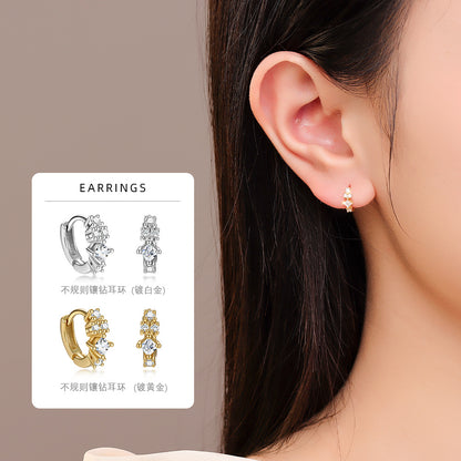 S925 鑲鋯耳環2025新款女氣質小眾時尚設計輕奢睡覺免摘耳飾品