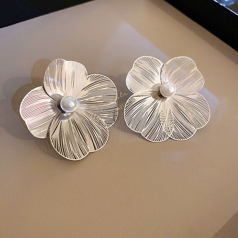 銀針金屬花朵耳環歐美大氣時尚耳釘個性小眾百搭高級感耳飾批發女