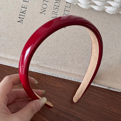 紅色皮革復古簡約髮箍－咖色款細節｜https://igowo.tw/