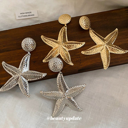 銀針金屬褶皺海星耳釘歐美跨境小眾設計感耳環個性潮流夸張耳飾女