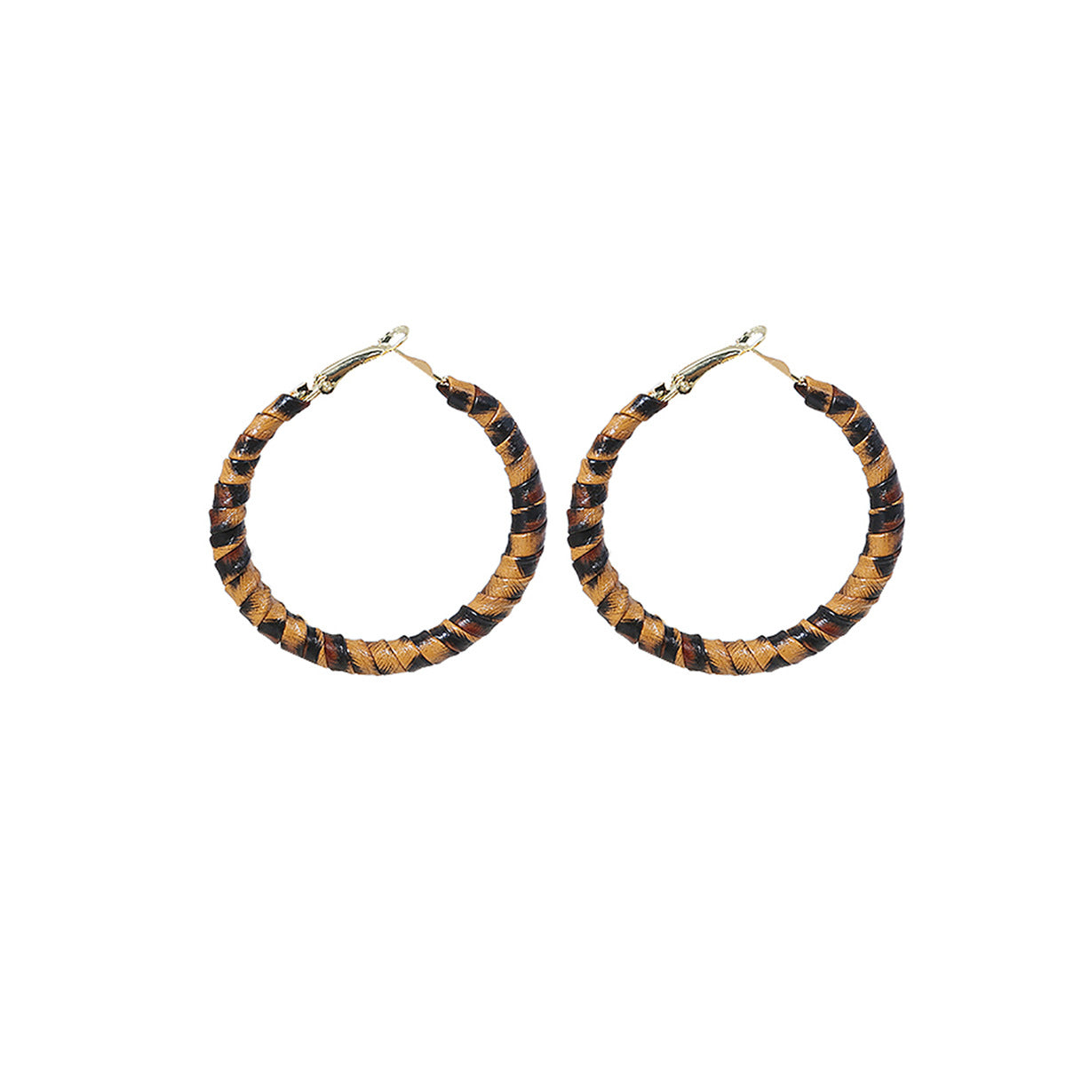 銀針豹紋纏繞耳扣－/環形黑白款細節｜https://igowo.tw/