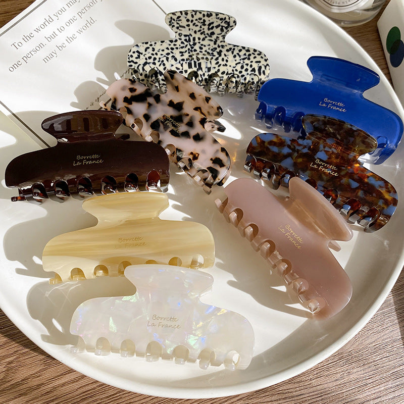醋酸板材復古鯊魚夾－珠光藍款細節｜https://igowo.tw/