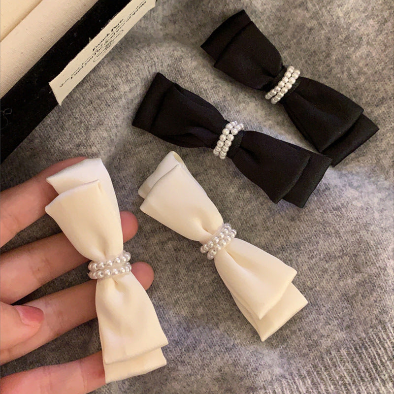 珍珠蝴蝶結復古髮夾－黑色（單個）款實拍｜https://igowo.tw/