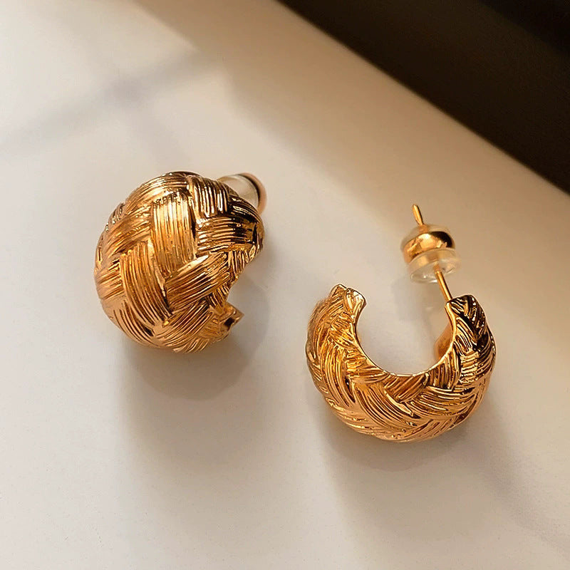 金屬格紋復古耳釘