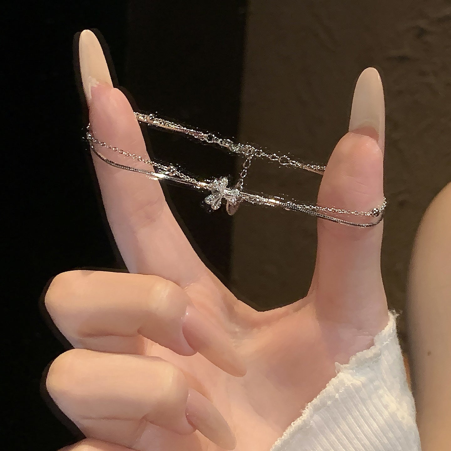 18K真金電鍍鋯石花朵手鏈輕奢高級感小眾手環日常通勤百搭手飾女