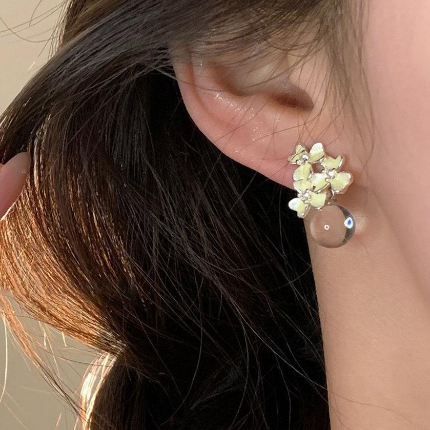 韓系ins風鑲鉆滴油花朵耳釘女夏日小清新耳環小眾設計感耳飾百搭