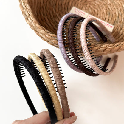 布面纏繞簡約髮箍－粉色款細節｜https://igowo.tw/