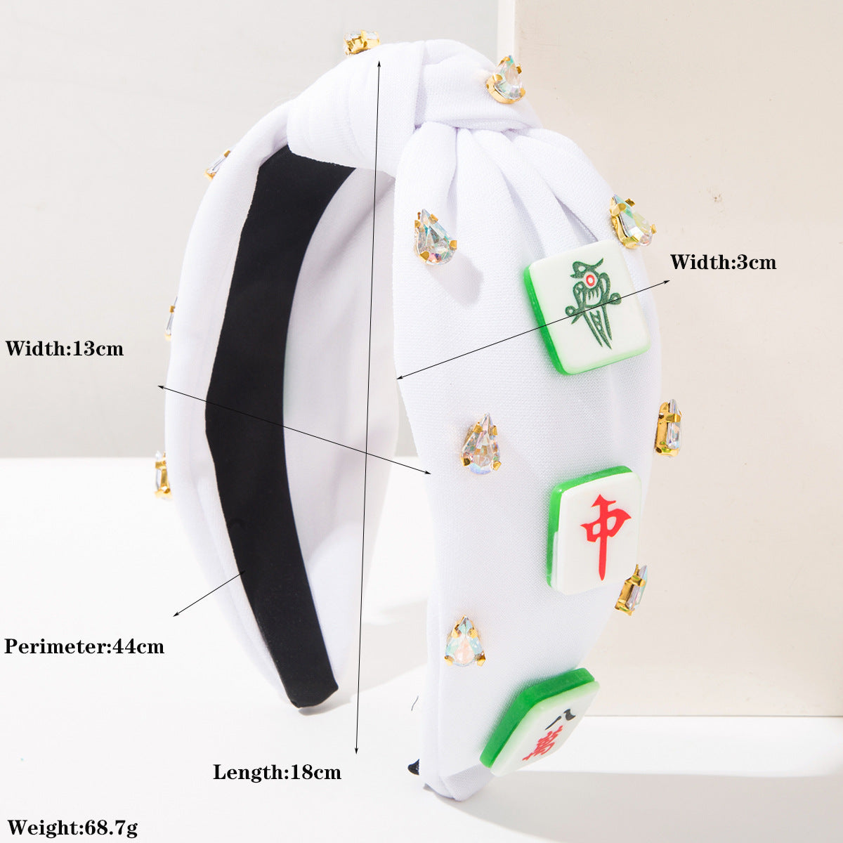 扭結寬版鑲鑽髮箍－白色款實拍｜https://igowo.tw/