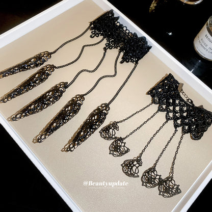 歐美跨境飾品 哥特風金屬鏈條連指手鏈女 個性錐形流蘇指甲手背鏈