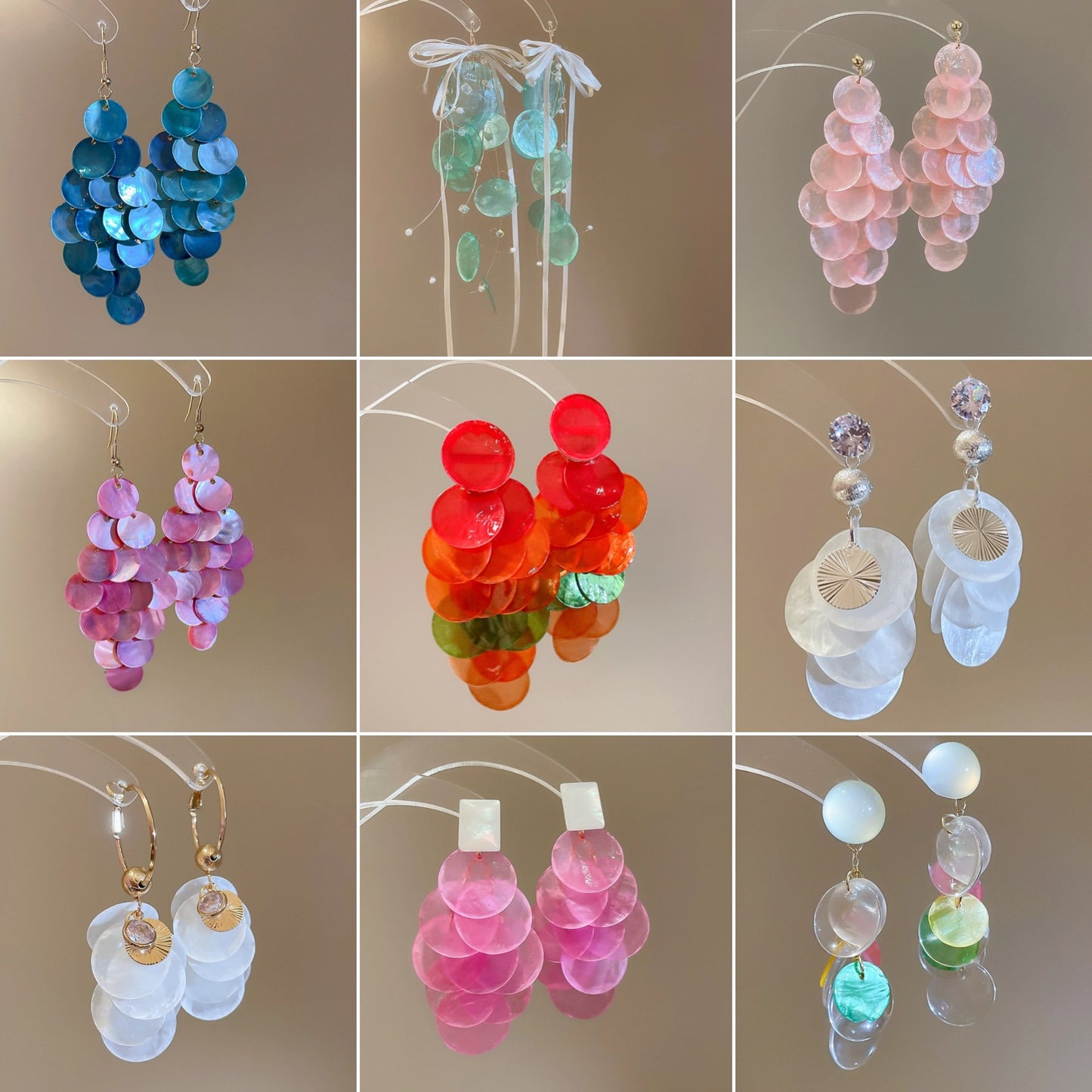繽紛銀針貝殼流蘇耳釘－商品主圖｜https://igowo.tw/