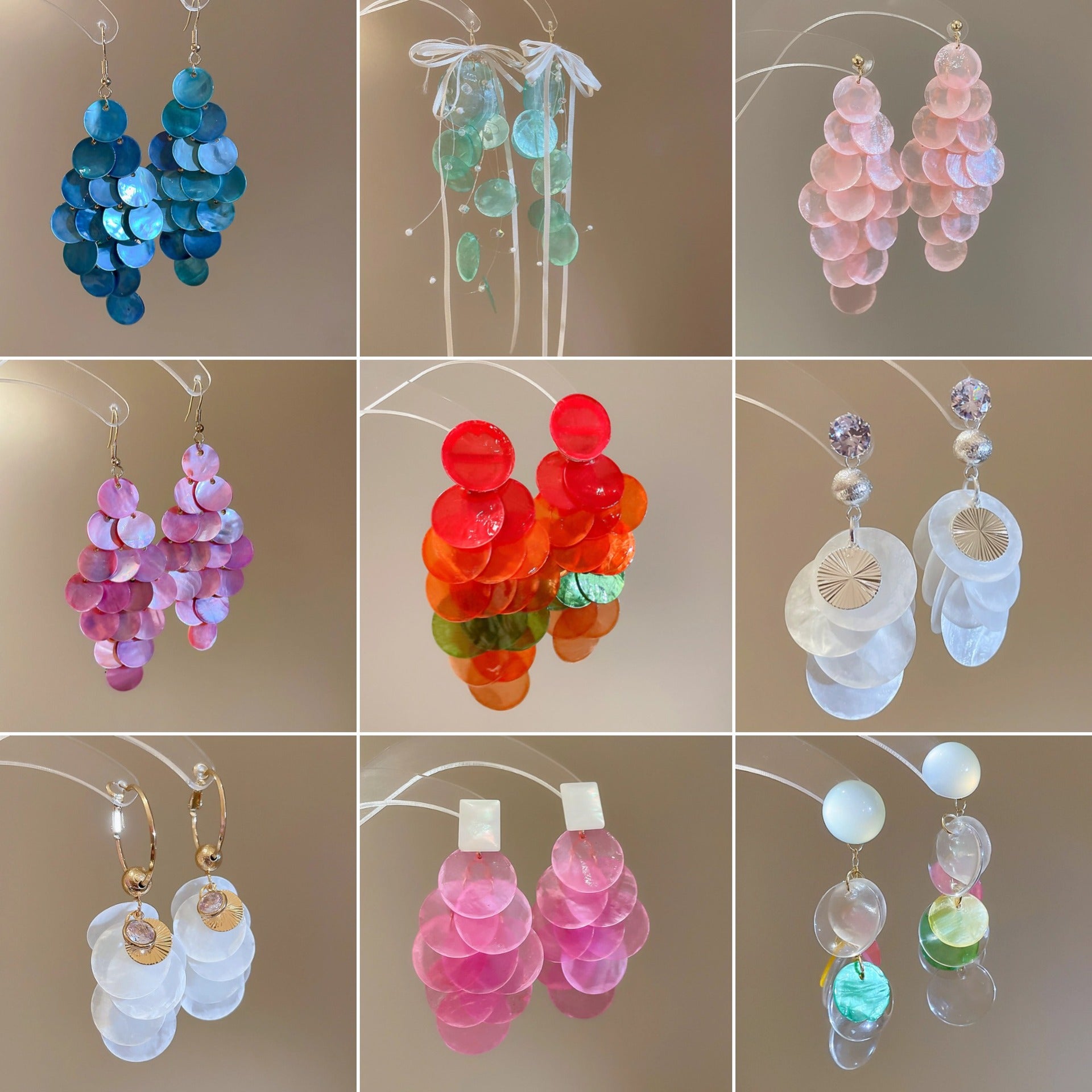 繽紛銀針貝殼流蘇耳釘－商品主圖｜https://igowo.tw/