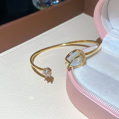 韓系鋯石貓眼石花朵開口手鐲甜美ins風精致手鏈輕奢高級感手飾女