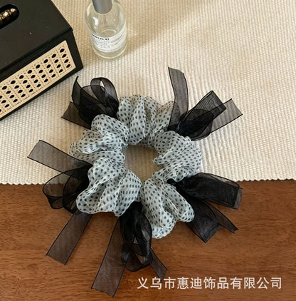 網紗蝴蝶結簡約髮圈－黑色豹紋款細節4｜https://igowo.tw/