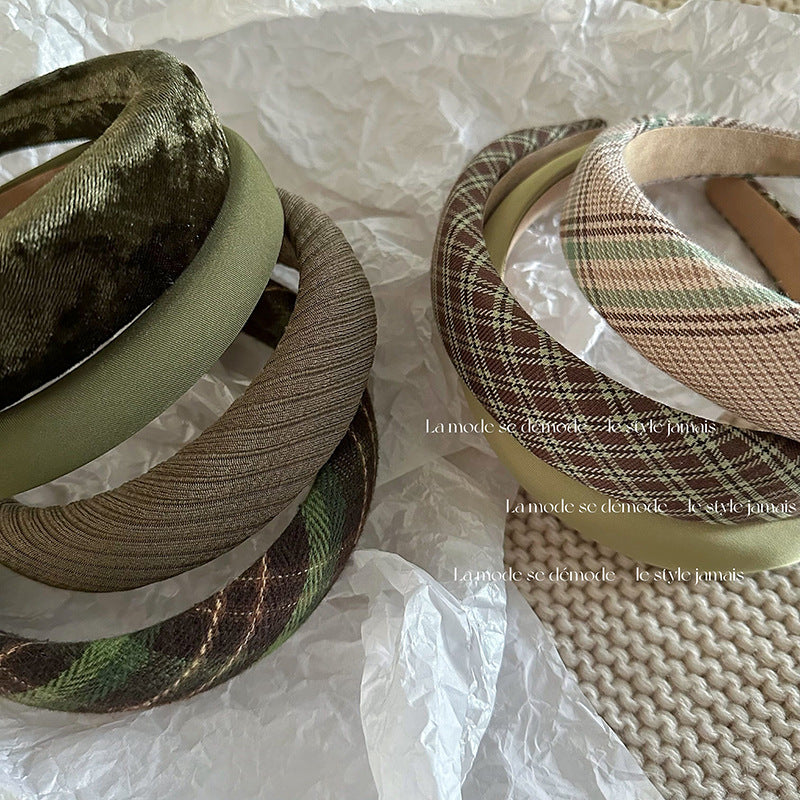 綠色布面格紋髮箍－商品主圖｜https://igowo.tw/