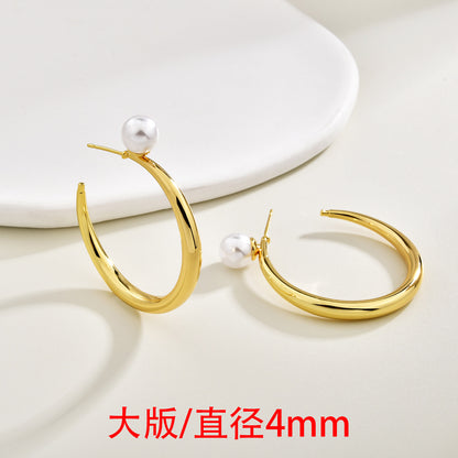 珍珠C形簡約耳環