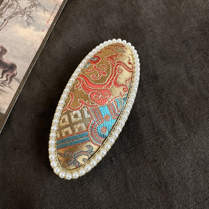 珍珠橢圓復古髮夾