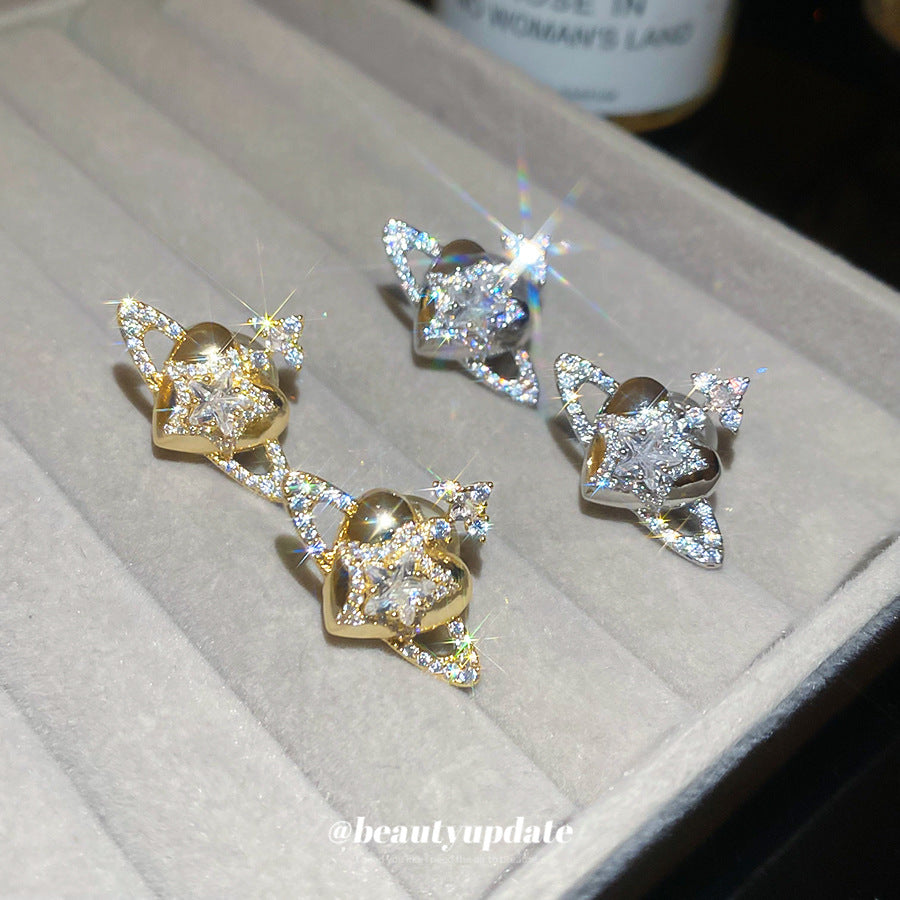 耳夾~18k真金電鍍鋯石星星愛心簡約時尚日常通勤耳釘無耳洞耳飾女