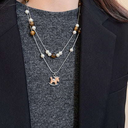 小馬愛心墜飾項鍊－31#項鍊-銀色-咖色款細節｜https://igowo.tw/